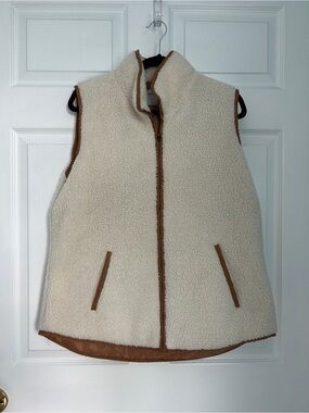 Old Navy Cream Sherpa Vest with Brown Trim